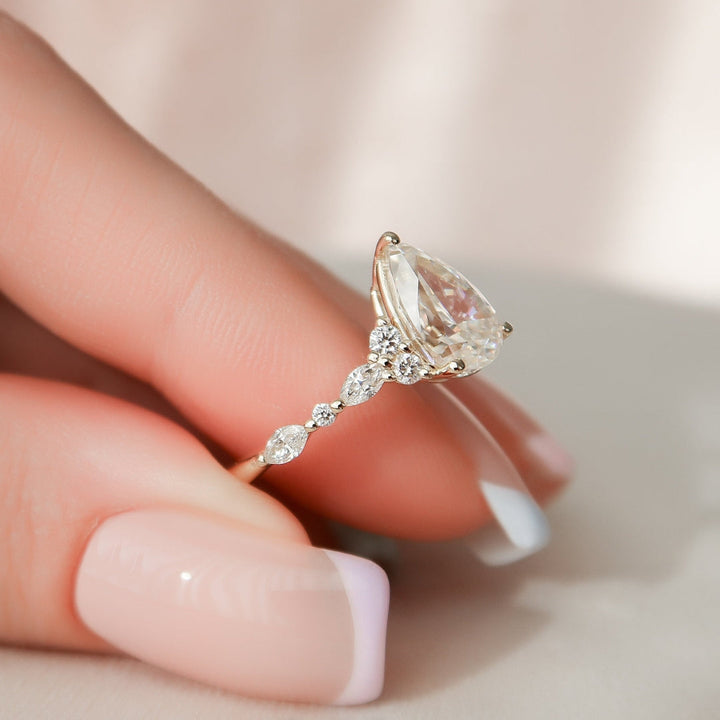 Moissanite 1.75 CT Pear Cut Diamond Art Nouveau Anniversary Ring