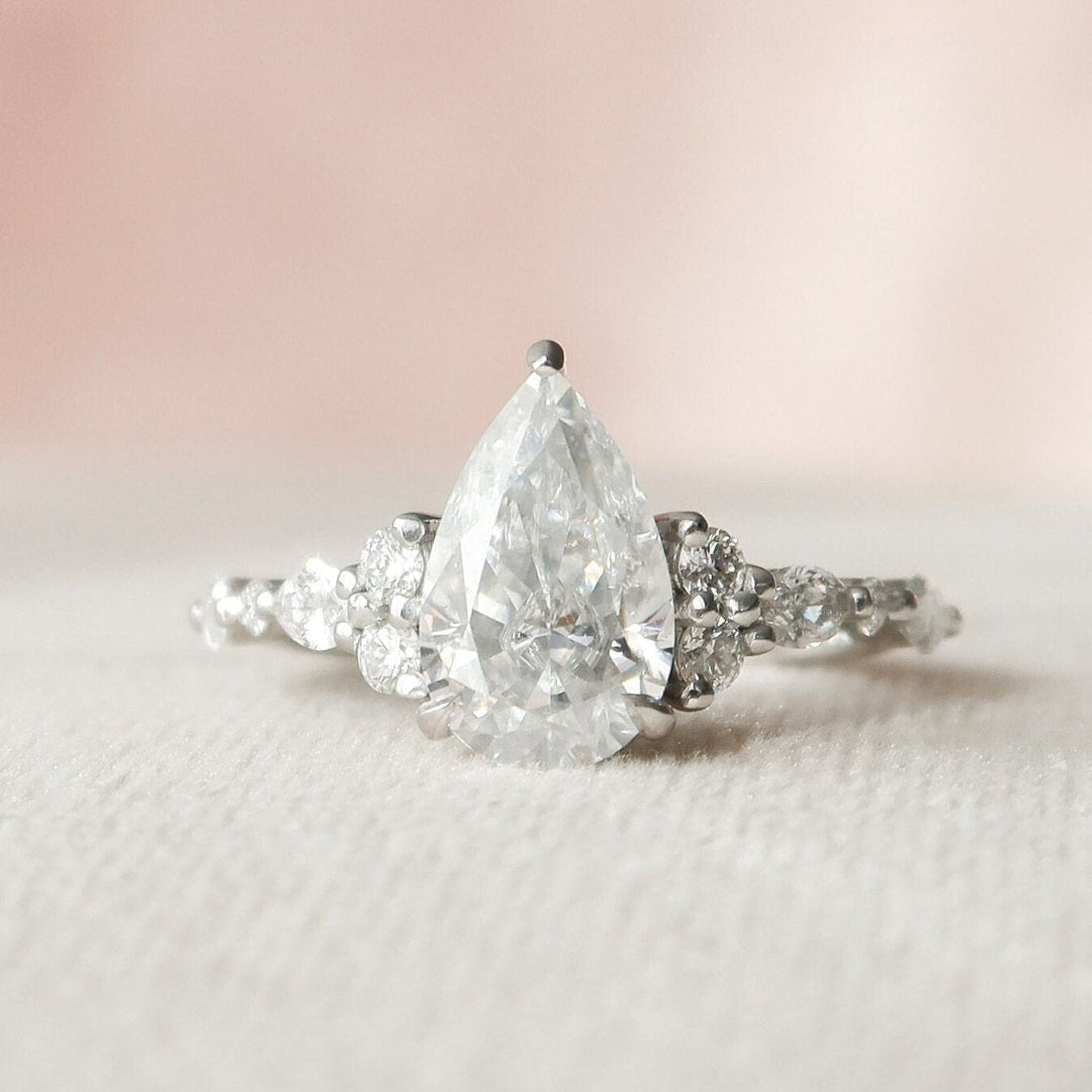 Less Diamond Moissanite 1.75 CT Pear Cut Diamond Art Nouveau Anniversary Ring – Less ...