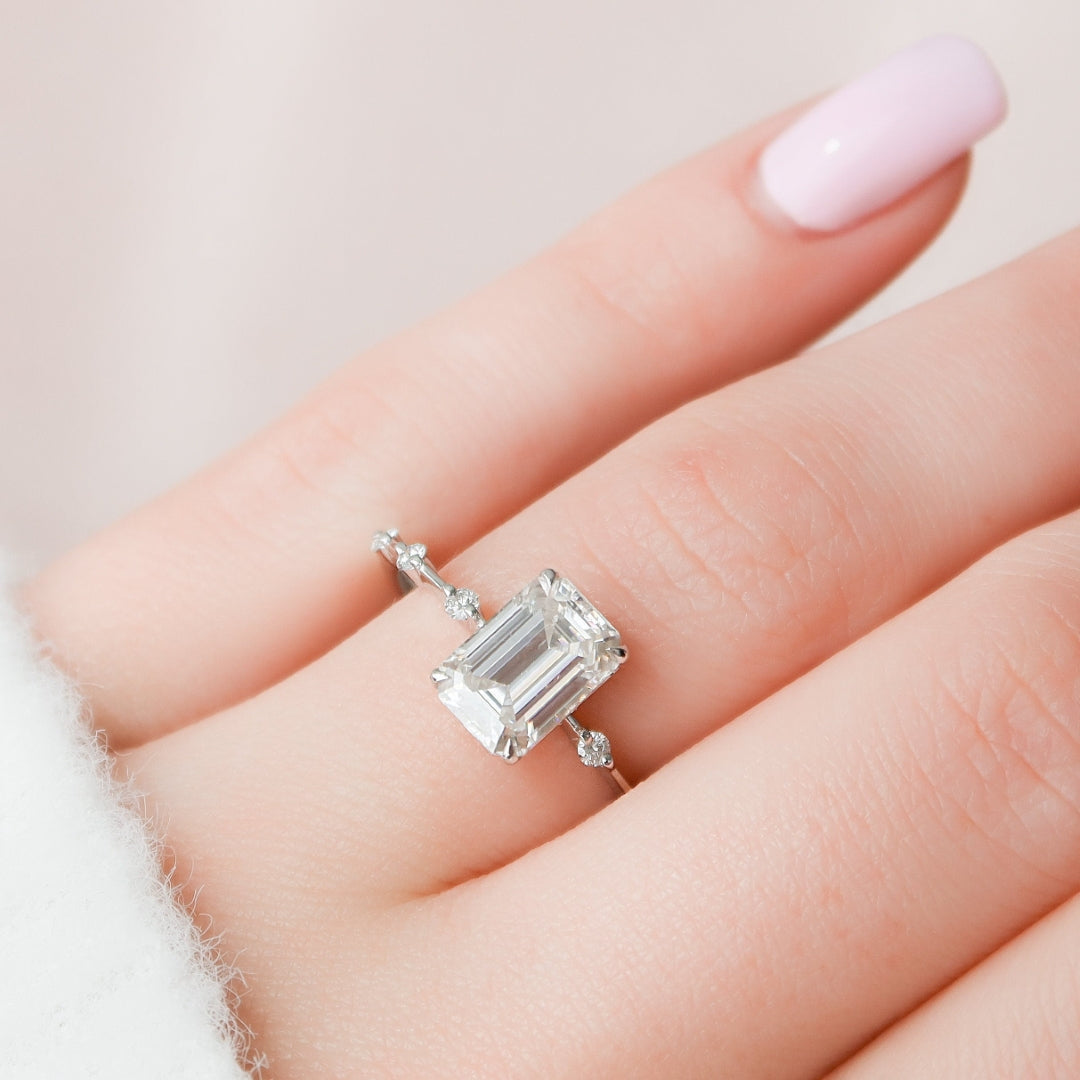 Moissanite 1.94 CT Emerald Cut Diamond Minimalist Engagement Ring
