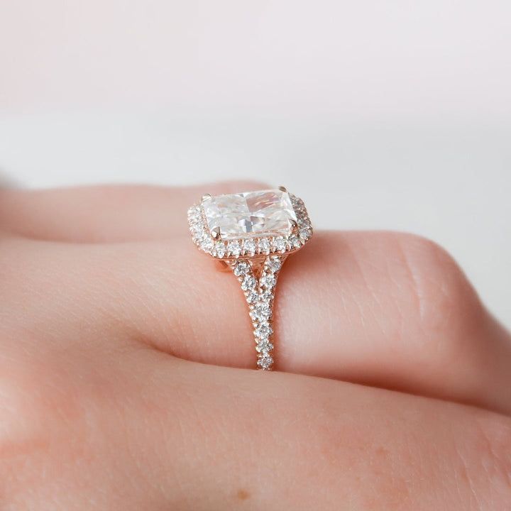 Moissanite 3.96 CT Radiant Cut Diamond Art Nouveau Anniversary Ring