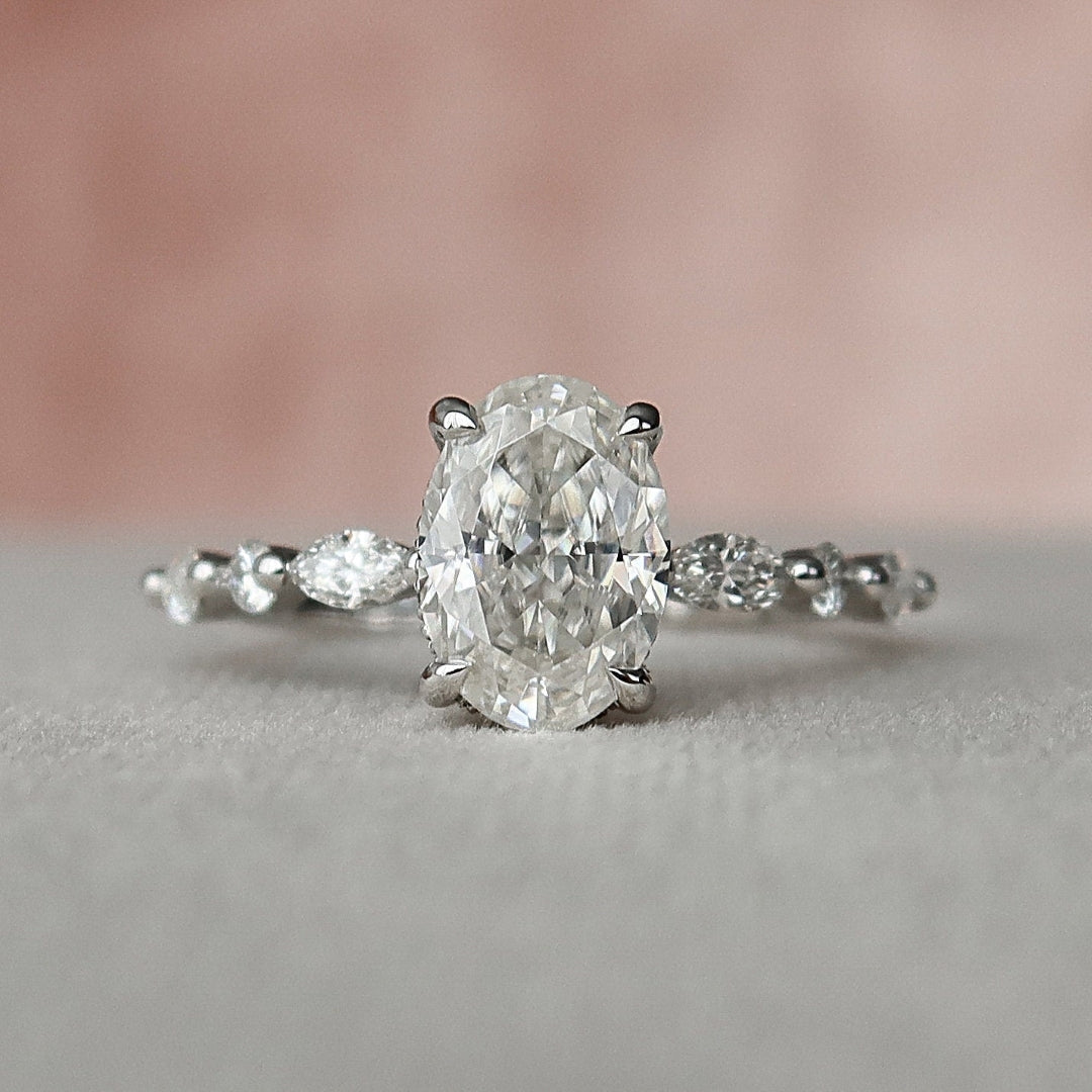 Moissanite 2.55 CT Oval Cut Diamond Art Nouveau Engagement Ring