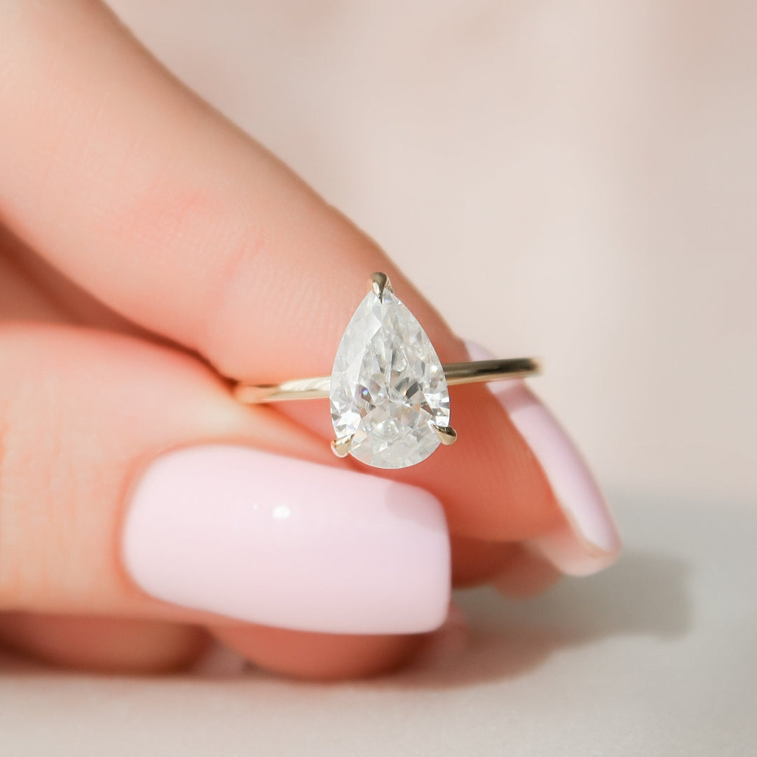 Moissanite 1.87 CT Pear Cut Diamond Minimalist Anniversary Ring