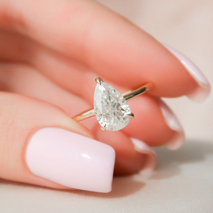 Moissanite 1.87 CT Pear Cut Diamond Minimalist Anniversary Ring