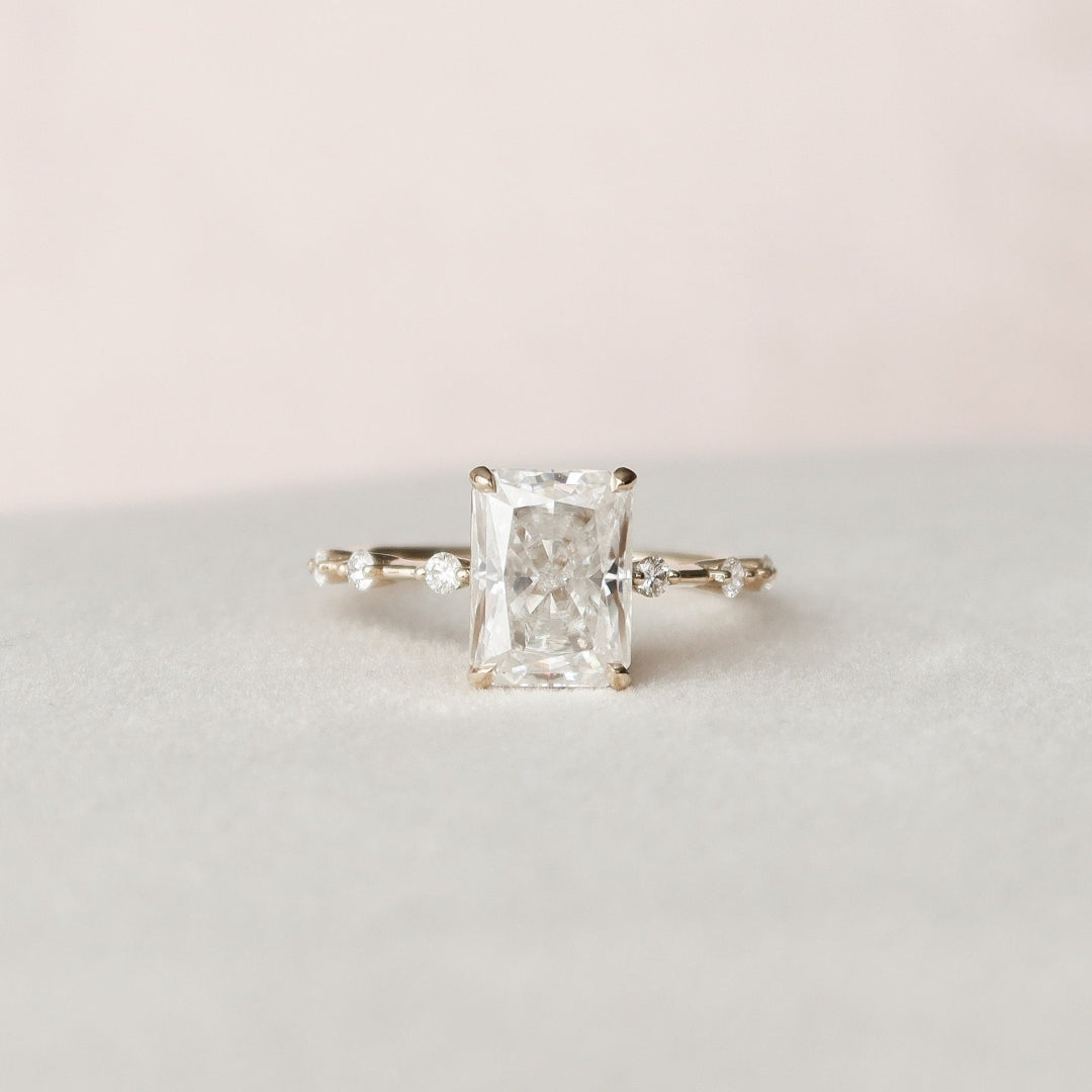 Less Diamond Moissanite 3.50 CT Radiant Diamond Mid-Century Anniversary Ring – Less ...