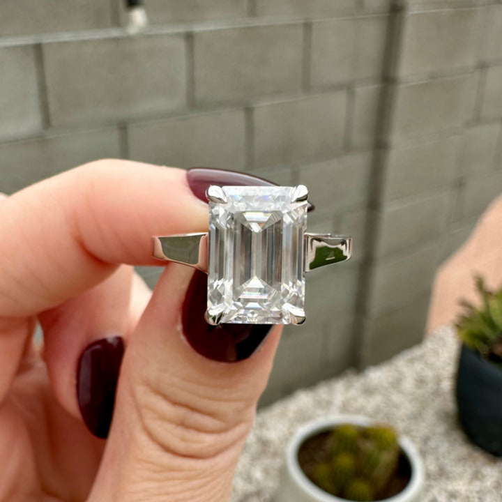 Moissanite 4.85 CT Emerald Cut Diamond Art Nouveau Anniversary Ring