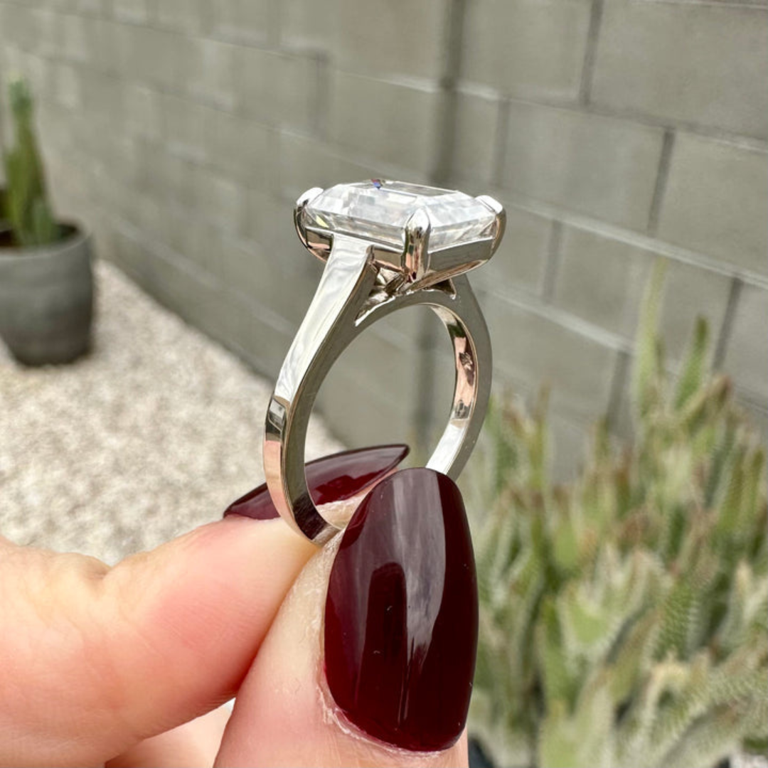 Moissanite 4.85 CT Emerald Cut Diamond Art Nouveau Anniversary Ring