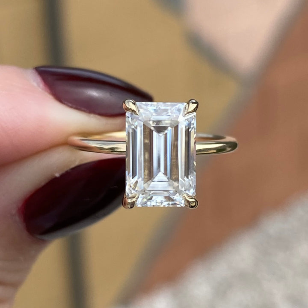 Less Diamond Moissanite 5.00 CT Emerald Cut Diamond Anniversary Ring – Less Diamond