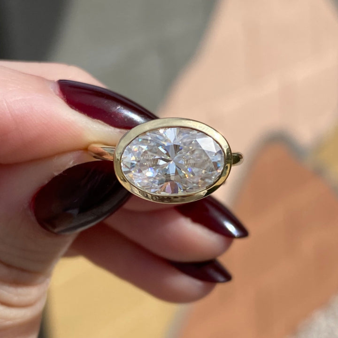 Moissanite 5.50 CT Oval Cut Diamond Brutalist Handmade Ring