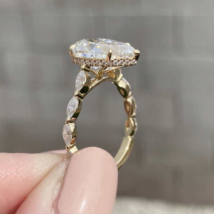 Moissanite 5.70 CT Pear Cut Diamond Edwardian Engagement Ring