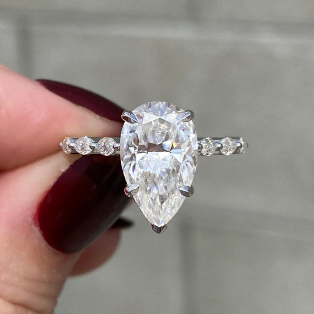 Moissanite 5.70 CT Pear Cut Diamond Edwardian Engagement Ring – Less ...