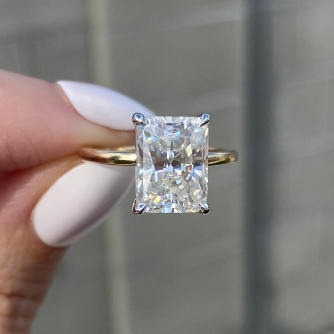 Moissanite 4.15 CT Radiant Cut Diamond Art Nouveau Handmade Ring