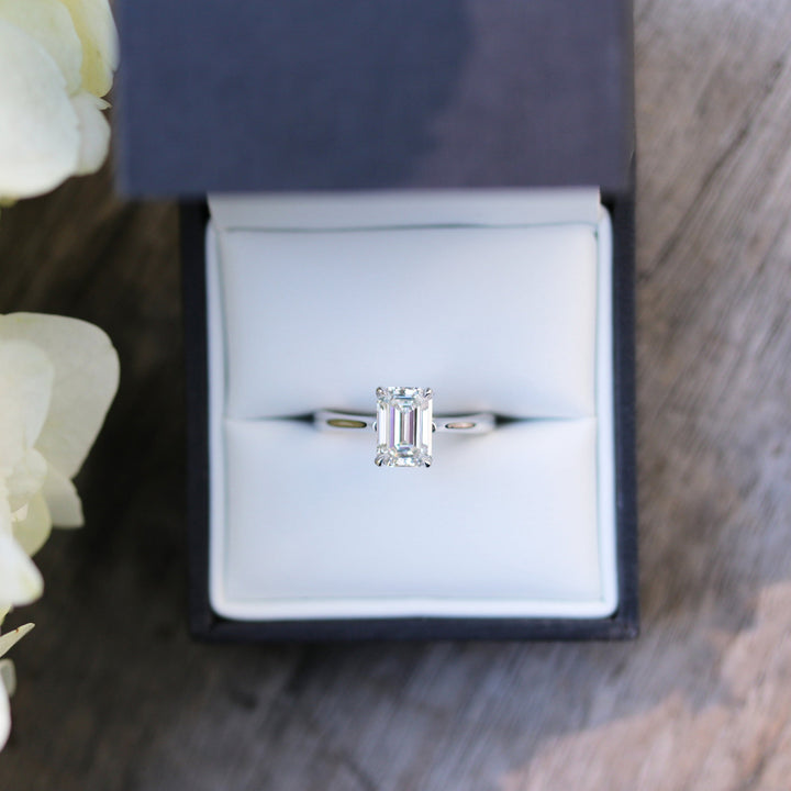Moissanite 2.05 CT Emerald Cut Diamond Art Deco Anniversary Ring