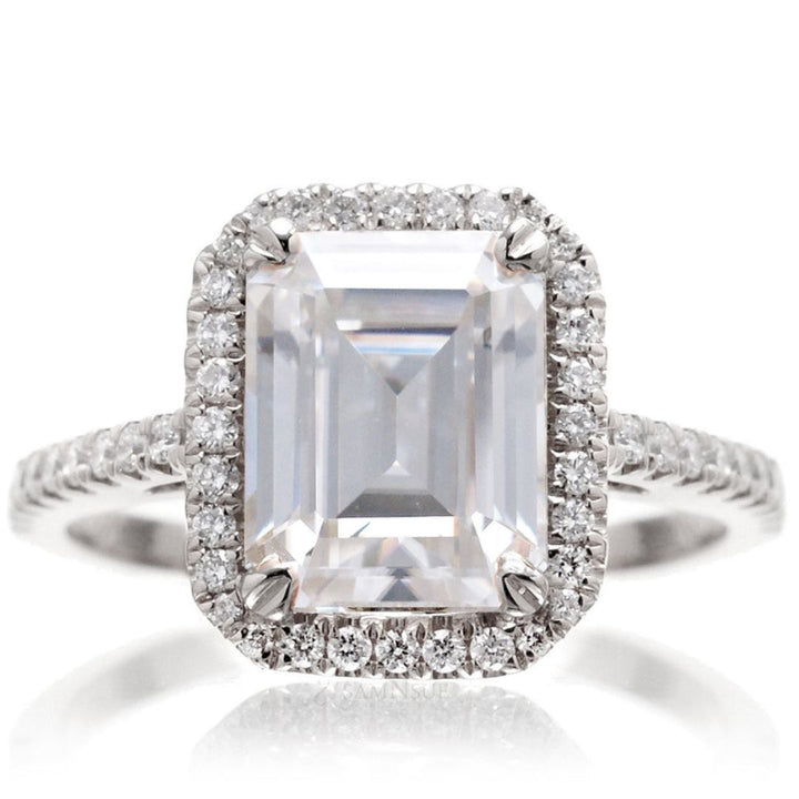 Moissanite 2.90 CT Emerald Cut Diamond Victorian Wedding Ring