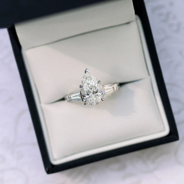 Moissanite 3.35 CT Pear Cut Diamond Art Deco Anniversary Ring