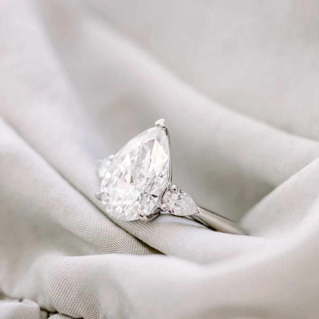 Moissanite 2.90 CT Pear Cut Diamond Mid-Century Handmade Ring