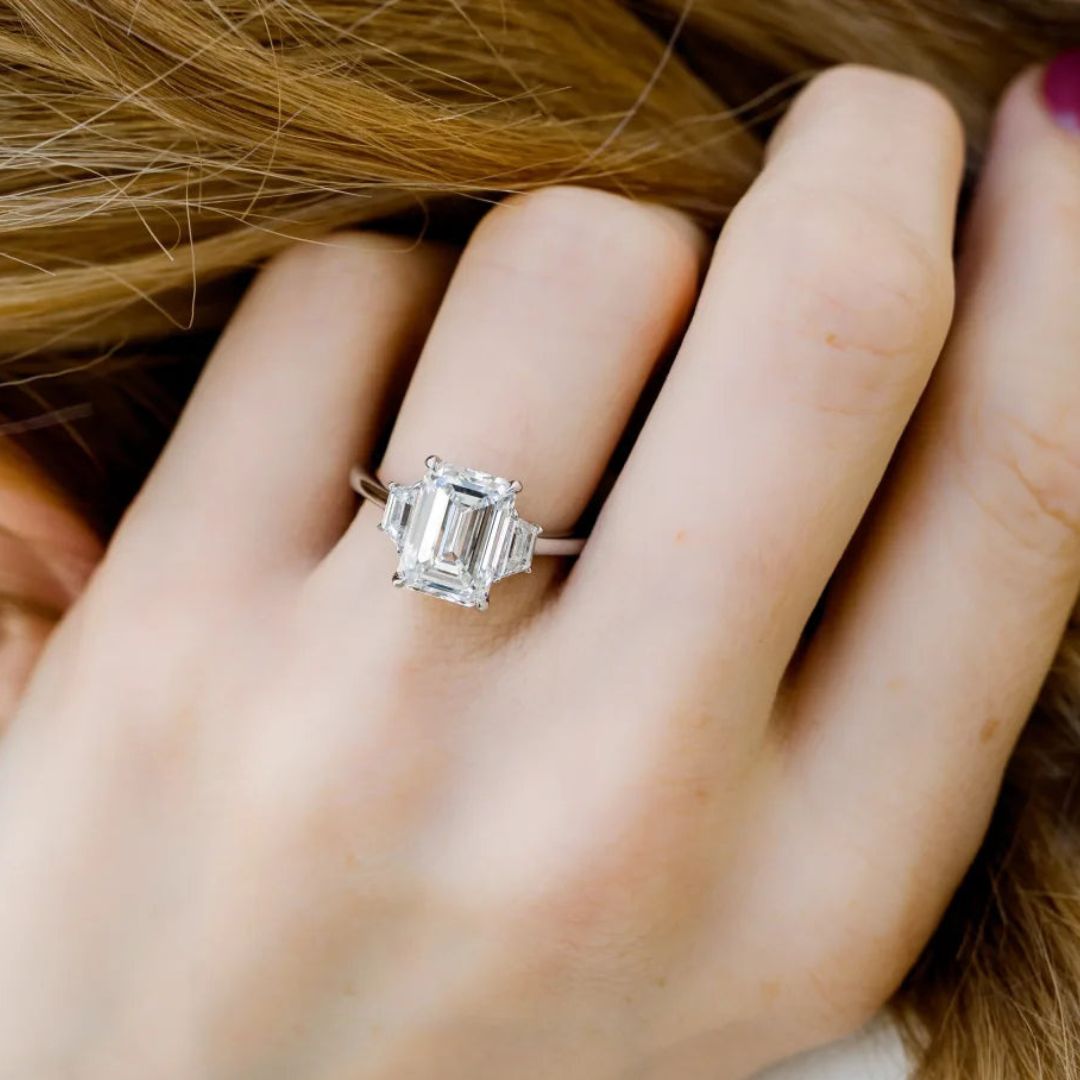 Less Diamond Moissanite 4.59 CT Emerald Cut Diamond Mid-Century Handmade Ring – Less ...