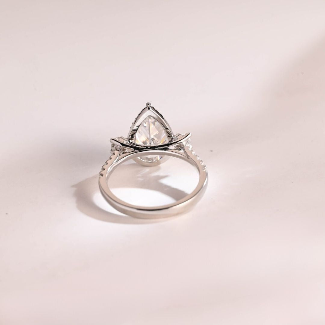 Moissanite 4.08 CT Round Pear Diamond Minimalist Hand Made Ring
