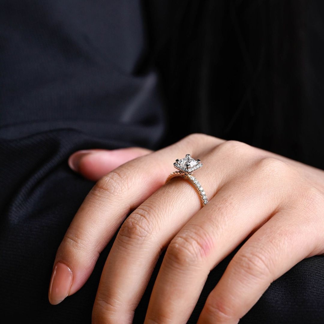 Moissanite 3.60 CT Princess Cut Diamond Avant Garde Engagement Ring