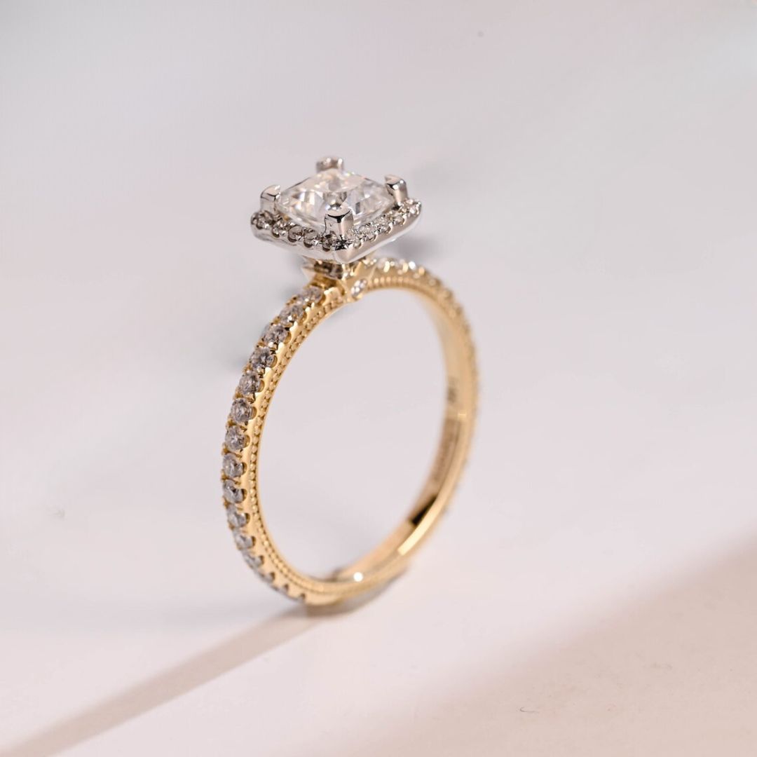Moissanite 3.60 CT Princess Cut Diamond Avant Garde Engagement Ring