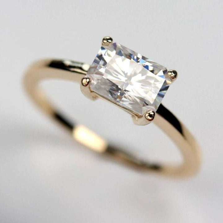 Moissanite 1.80 CT Emerald Cut Diamond  Gothic Wedding Ring