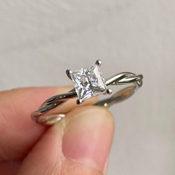 Moissanite 2.10 CT Princess Cut Diamond  Minimalist Engagement Ring