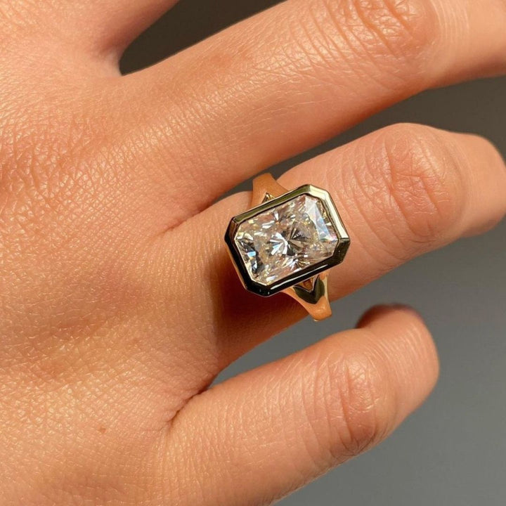 Moissanite 2.70 CT Emerald Cut Diamond  Brutalist Anniversary Ring