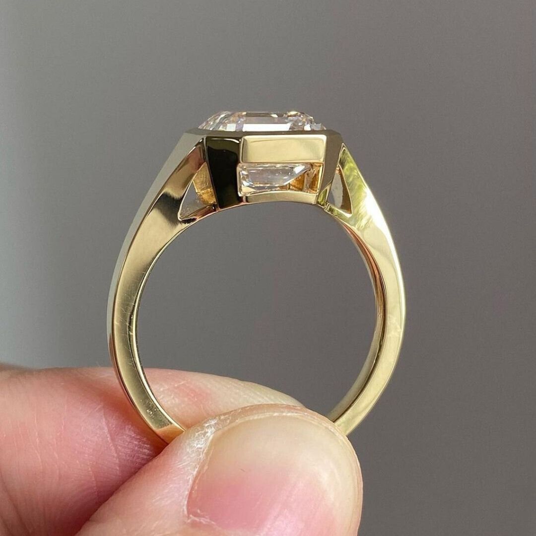Moissanite 2.95 CT Asscher Cut Diamond  Brutalist Anniversary Ring