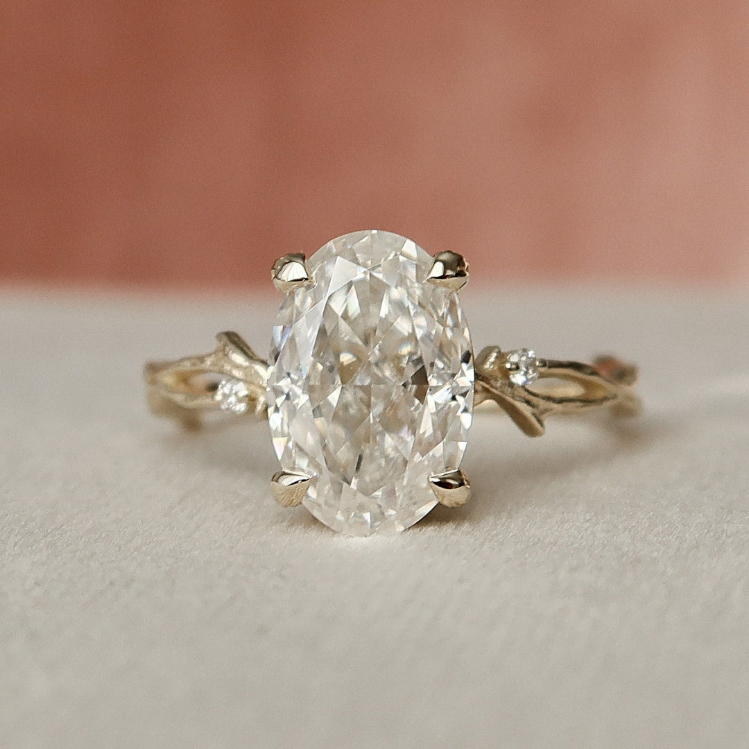 Moissanite 3.50 CT Oval Diamond Mid-Century Engagement Ring
