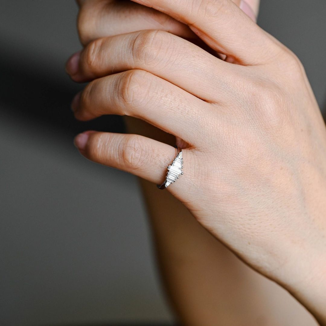Moissanite 2.40 CT Baguette Cut Diamond Art Nouveau Wedding Ring