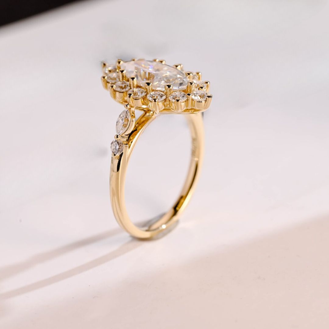Moissanite 3.65 CT Marquise Cut Diamond Brutalist Anniversary Ring