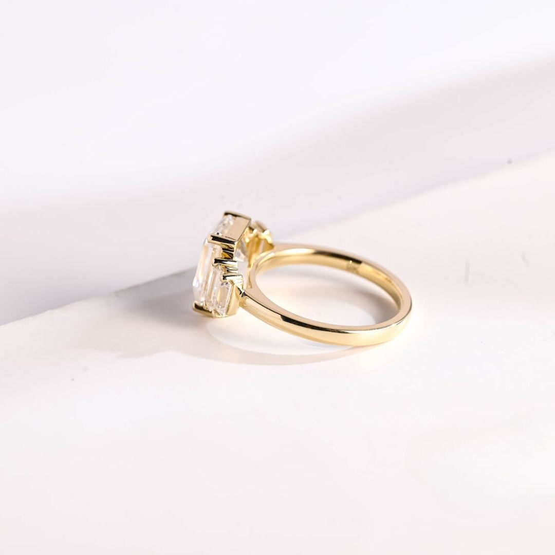 Moissanite 4.82 CT Emerald Cut Diamond Edwardian Wedding Ring