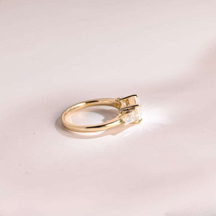 Moissanite 3.22 CT Emerald Cut Diamond  Avant Garde Engagement Ring