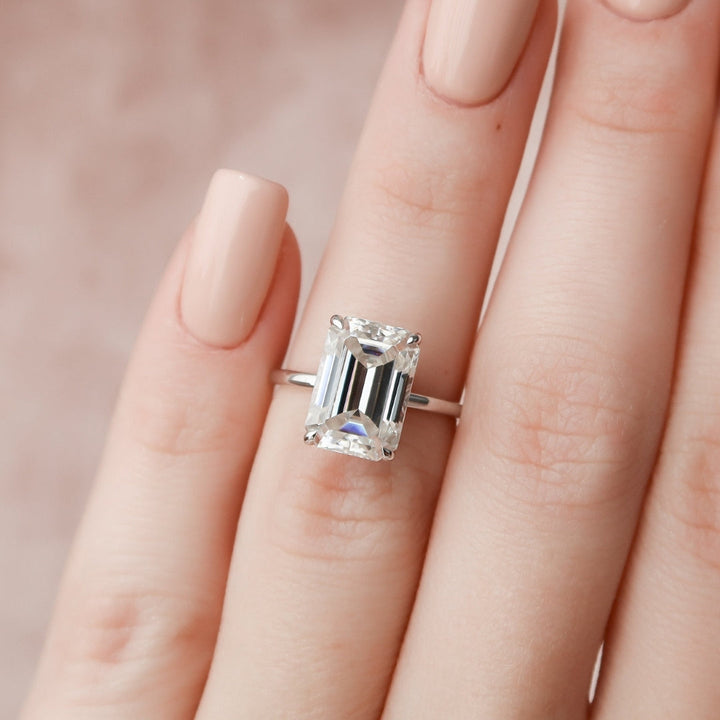 Moissanite 2.15 CT Emerald Cut  Diamond Art Nouveau Wedding Ring