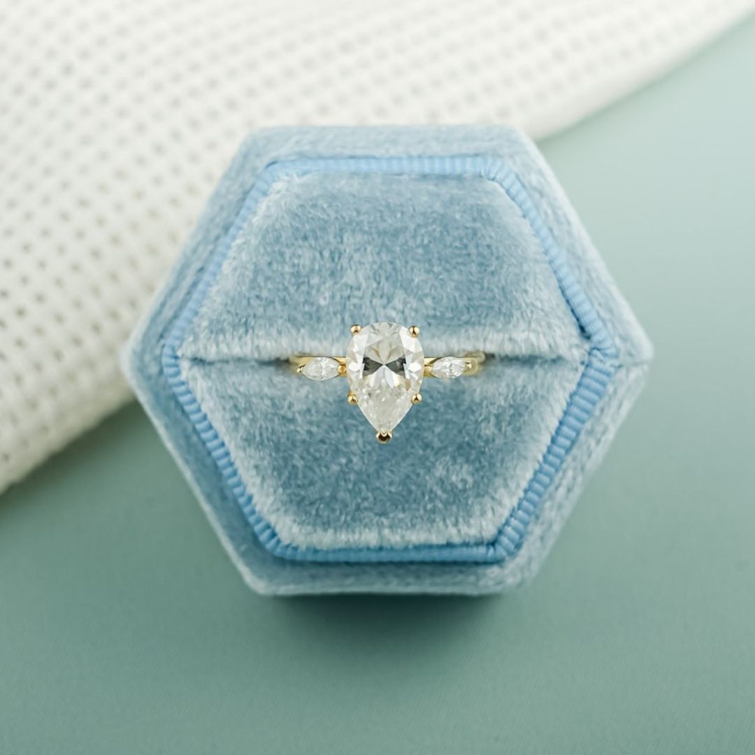 Moissanite 3.50 CT Pear Cut Diamond Mid Century  Anniversary Ring