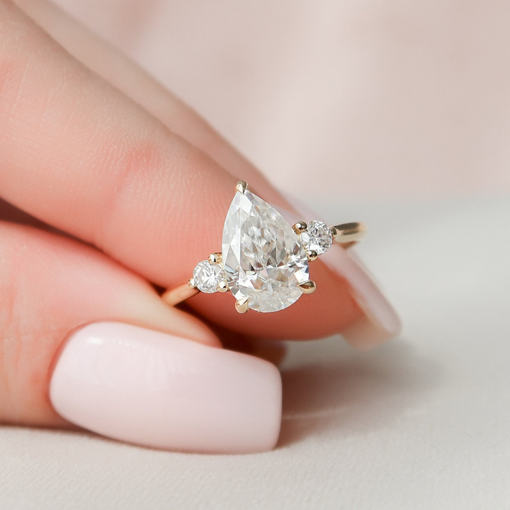 Moissanite 3.49 CT Pear Cut Diamond  Art Nouveau Handmade Ring