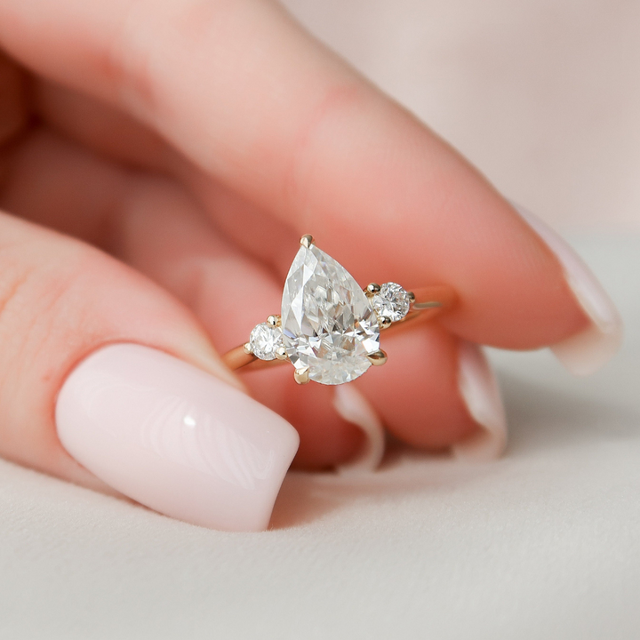 Moissanite 3.49 CT Pear Cut Diamond  Art Nouveau Handmade Ring