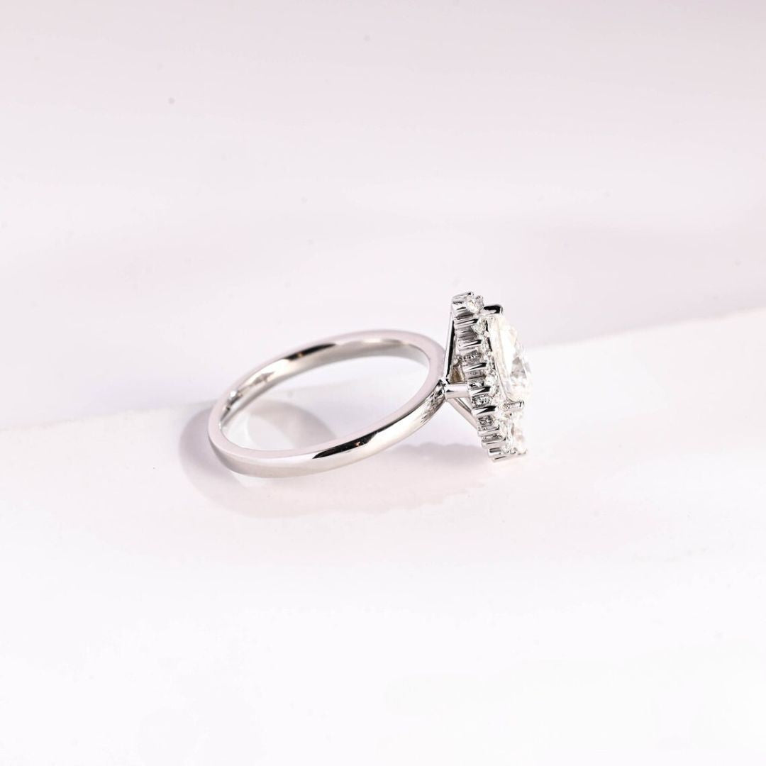 Moissanite 3.90 CT Pear Diamond Brutalist Anniversary Ring