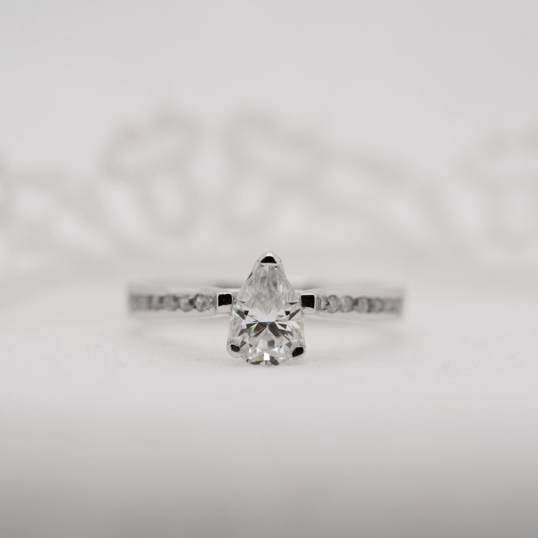 Moissanite 2.20 CT Pear Cut Diamond Mid-Century Engagement Ring