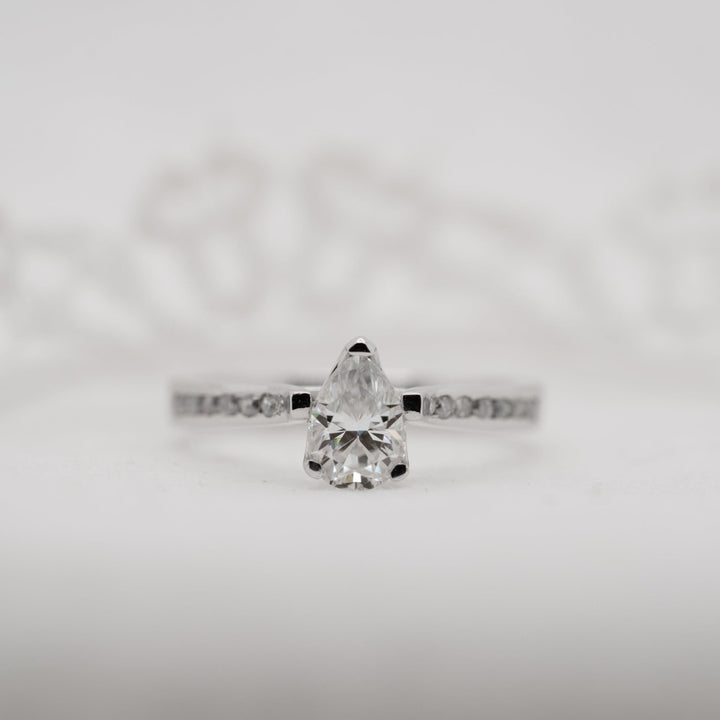 Moissanite 2.20 CT Pear Cut Diamond Mid-Century Engagement Ring