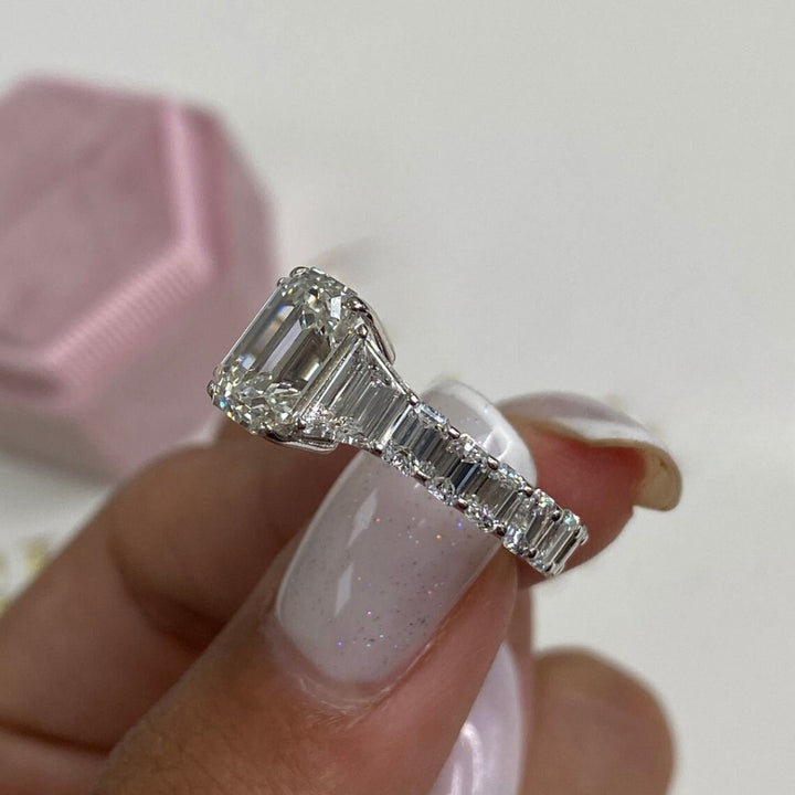 Moissanite 6.25 CT Emerald Cut Diamond Edwardian Engagement Ring