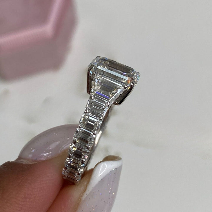 Moissanite 6.25 CT Emerald Cut Diamond Edwardian Engagement Ring