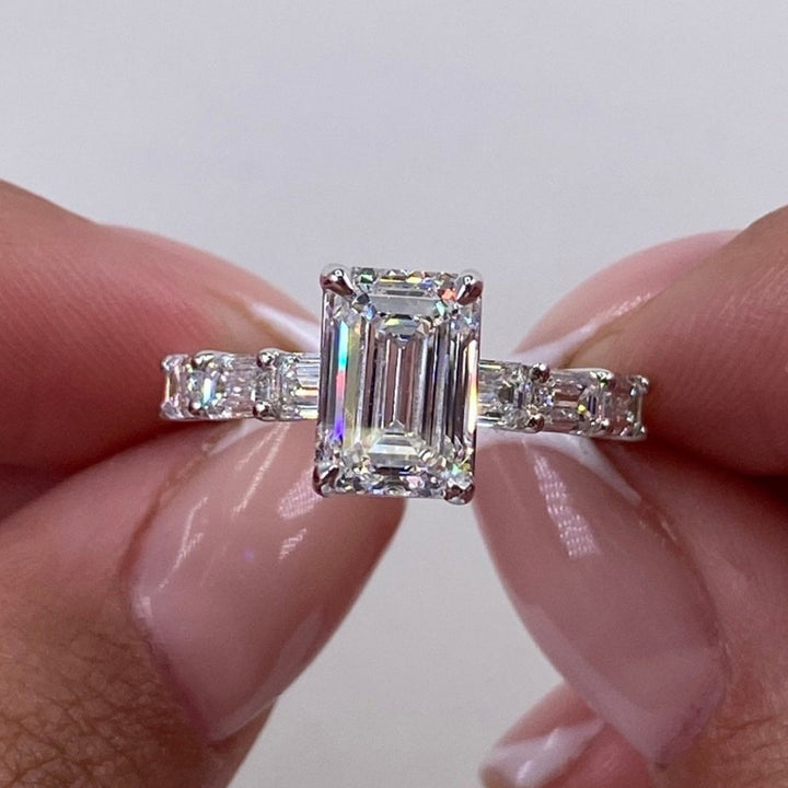 Moissanite 4.20 CT Emerald Cut Diamond Art Deco Wedding Ring