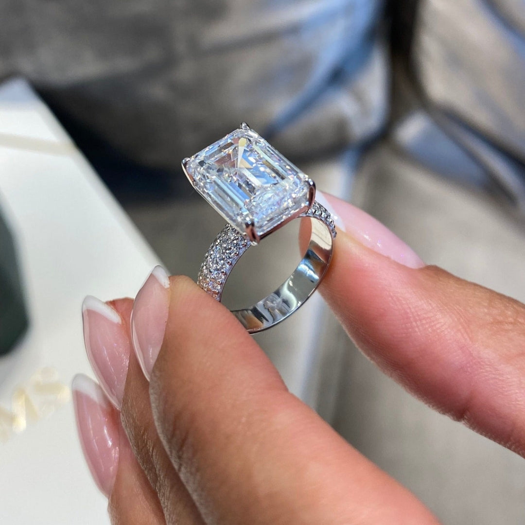 Moissanite 5.44 CT Emerald Cut Diamond Mid-Century Anniversary Ring