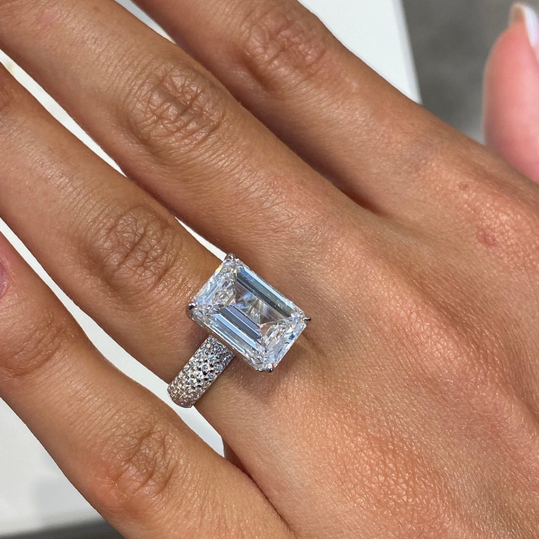 Moissanite 5.44 CT Emerald Cut Diamond Mid-Century Anniversary Ring