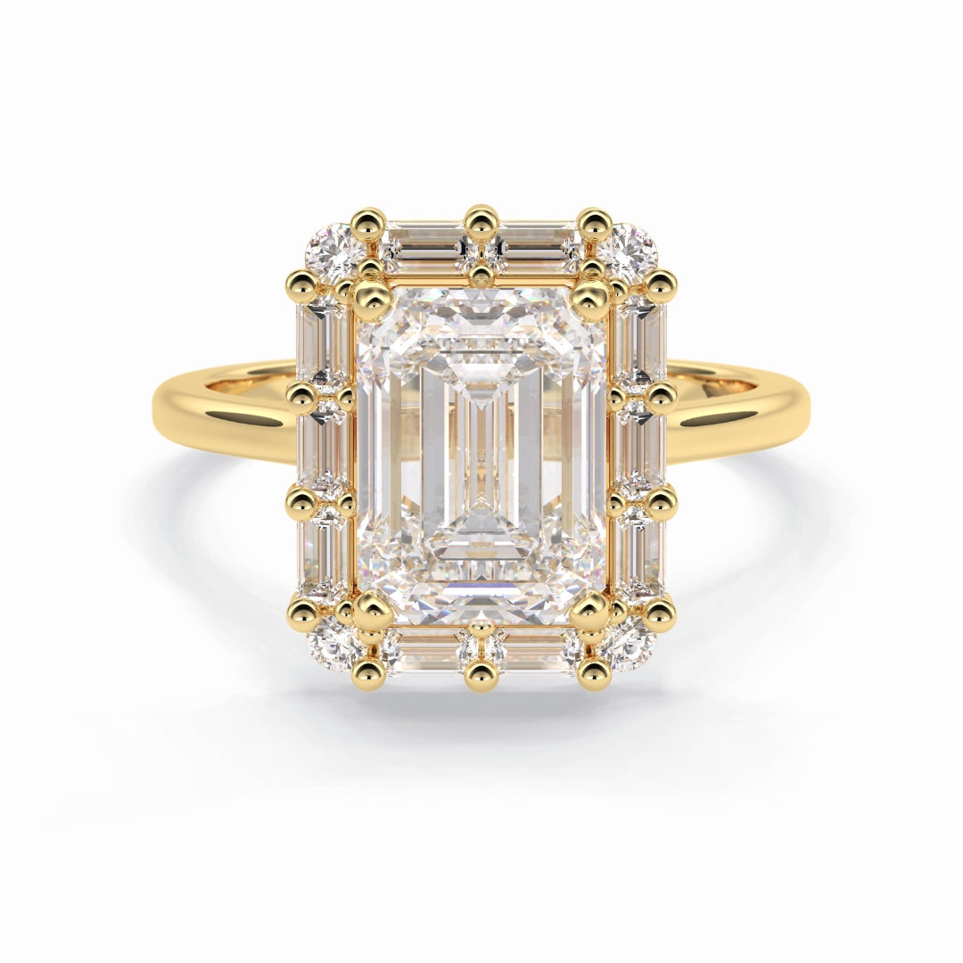 Lab Grown 2.92 CT Emerald Cut Diamond Boho & Hippie Handmade Ring