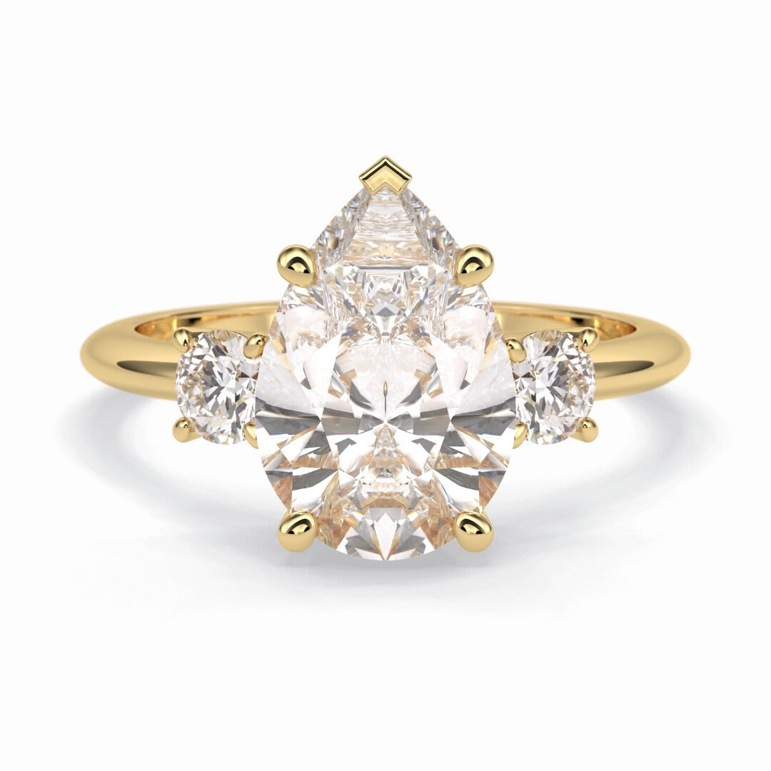 Lab Grown 2.84 CT Pear Cut Diamond Art Deco Engagement Ring