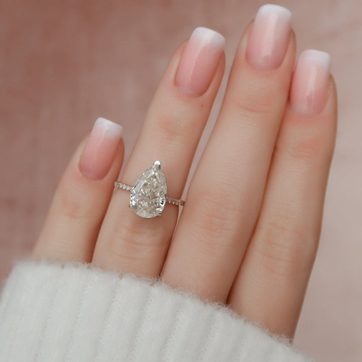 Moissanite 3.50 CT Pear Cut Diamond Art Nouveau Handmade Ring