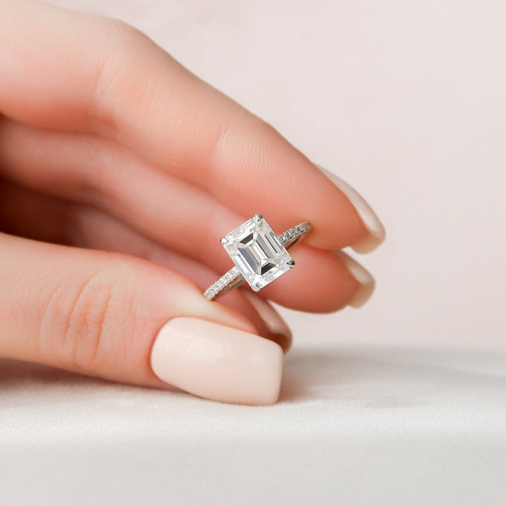 Moissanite 2.50 CT Emerald Cut Diamond Minimalist Wedding Ring