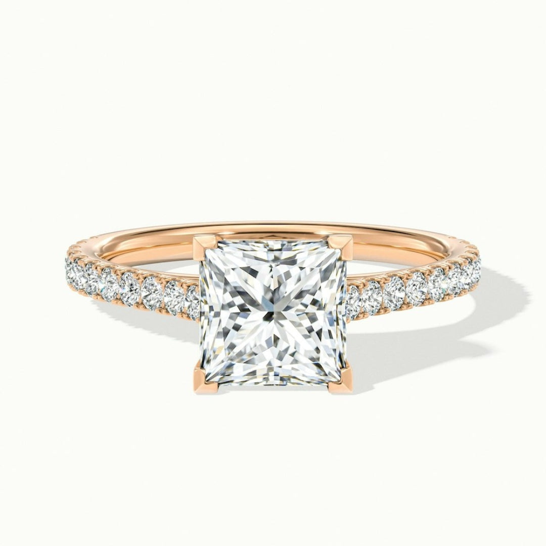 Lab Grown 2.00 CT Princess Cut Diamond Mid-Century Handmade Ring