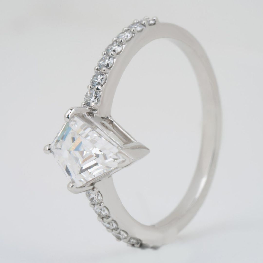 Stunning 3.35 CT Moissanite Kite Cut Side Stone Engagement Ring